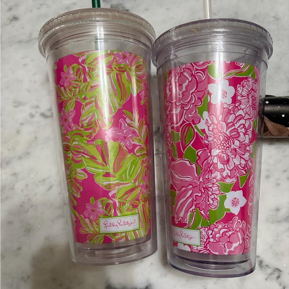 Lilly Pulitzer Pink and Green Floral Cups